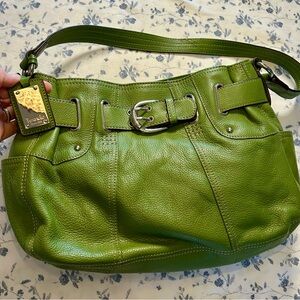 Tignanello Lime Green Leather Shoulder Bag